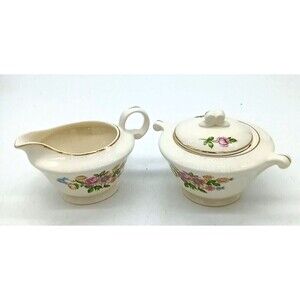 Vintage Knowles China USA Floral Bouquet Covered Sugar & Creamer